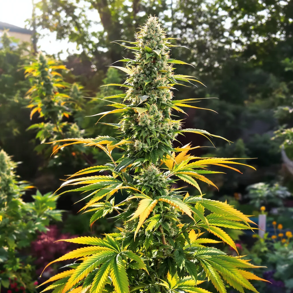 Grease Monkey 48% indica / 52% sativa — flor con tricomas visibles