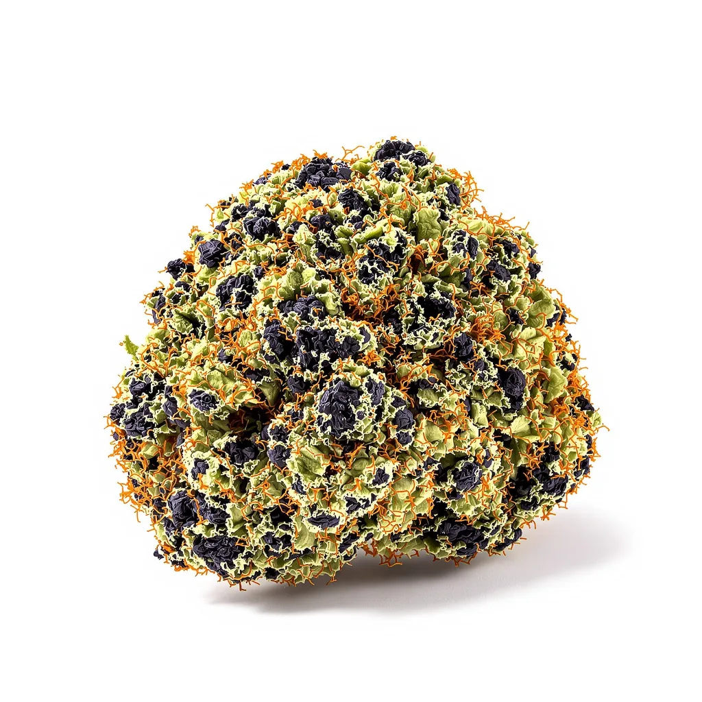 Great White Shark 78% indica / 22% sativa — flor con tricomas visibles