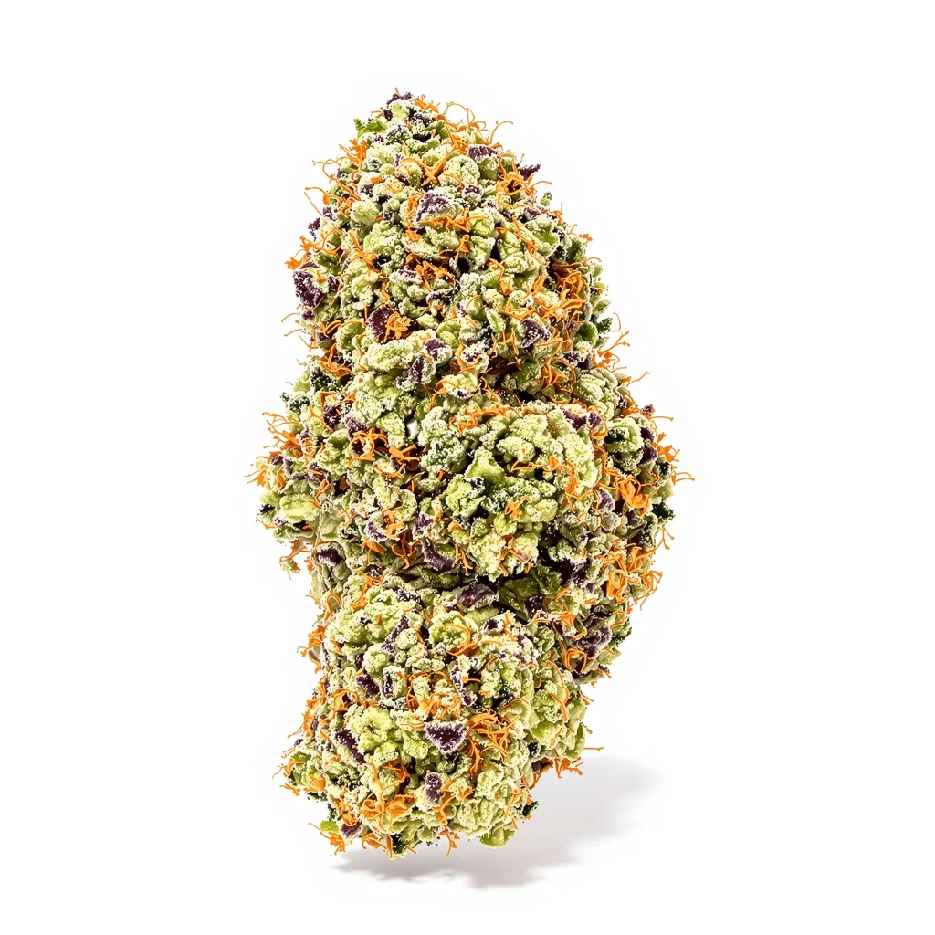 Green Cheese 56% indica / 44% sativa — flor con tricomas visibles