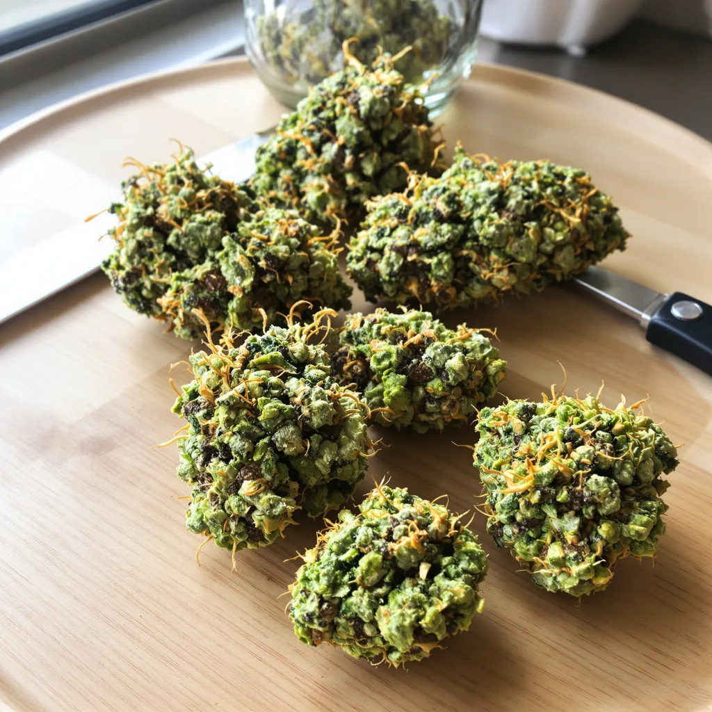 Green Dream 18% indica / 82% sativa — flor con tricomas visibles