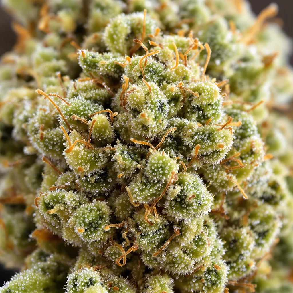 Primer plano de cogollo de cannabis Green Dream mostrando estructura aireada verde lima
