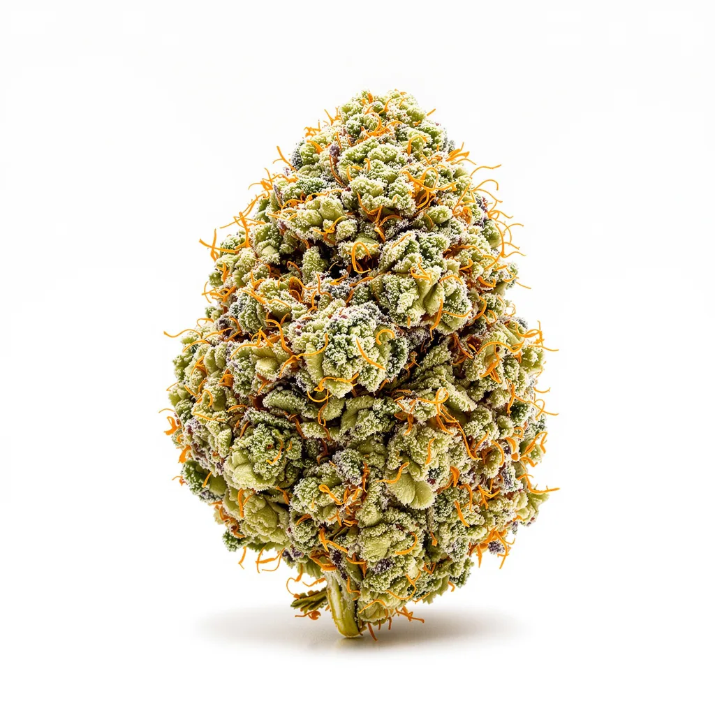 Green Goblin 48% indica / 52% sativa — flor con tricomas visibles