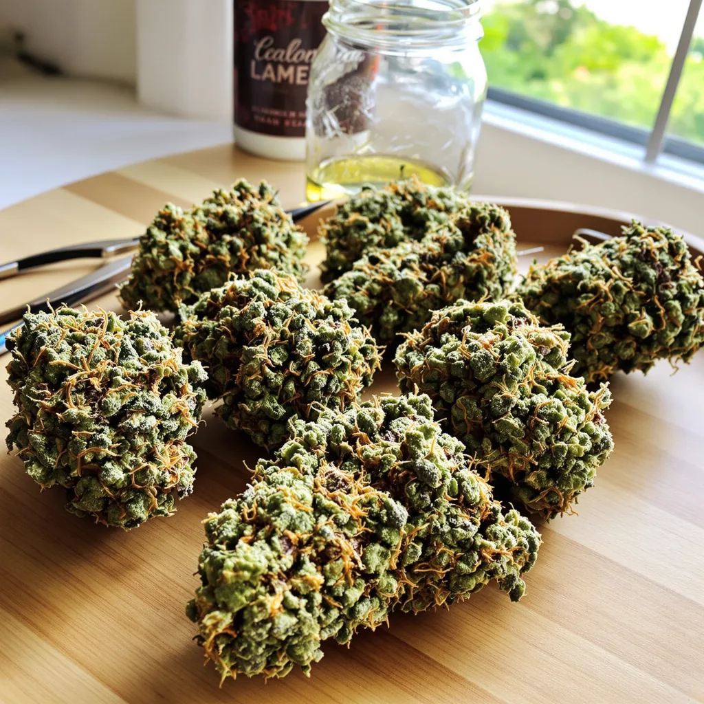 Green Line OG 63% indica / 37% sativa — flor con tricomas visibles