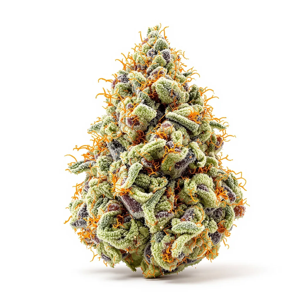 Green Line OG 63% indica / 37% sativa — flor con tricomas visibles