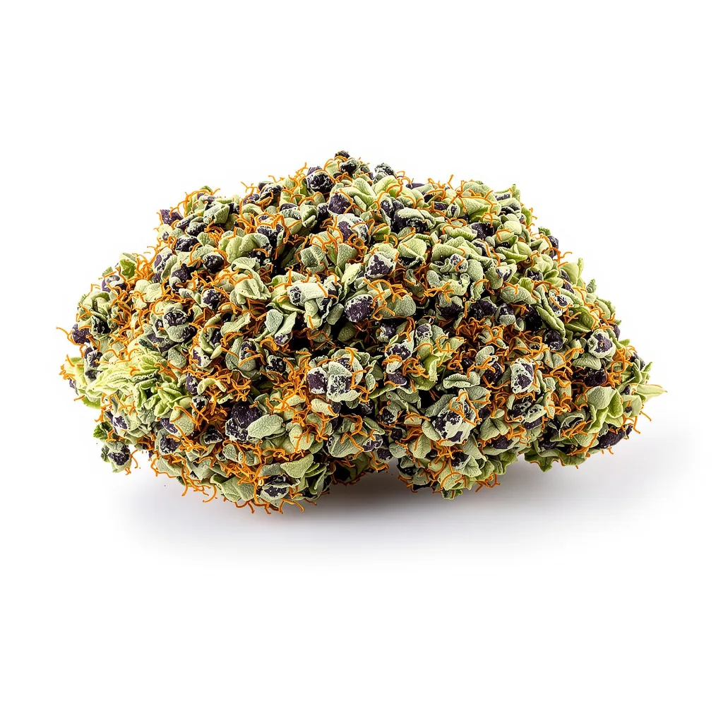 Green Love Potion 76% indica / 24% sativa — flor con tricomas visibles