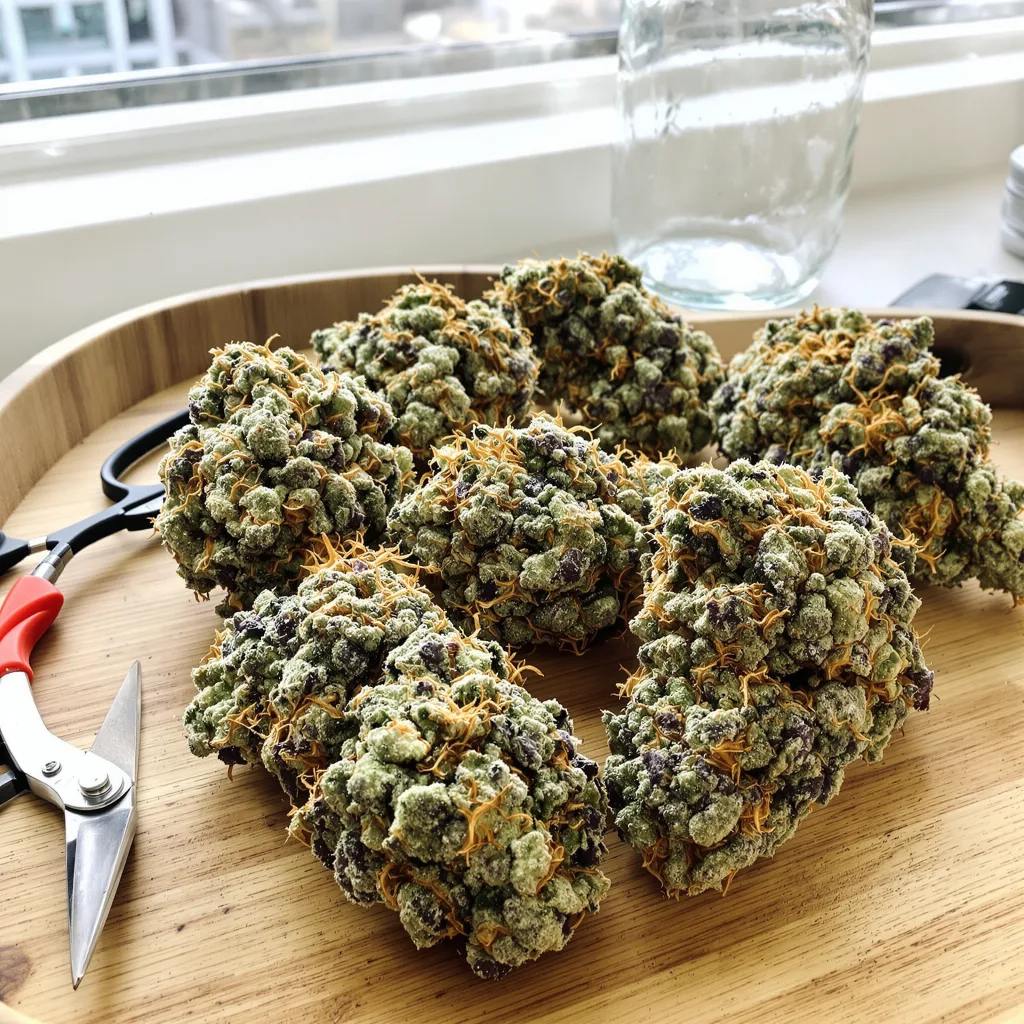 Green Queen 40% indica / 50% sativa — flor con tricomas visibles