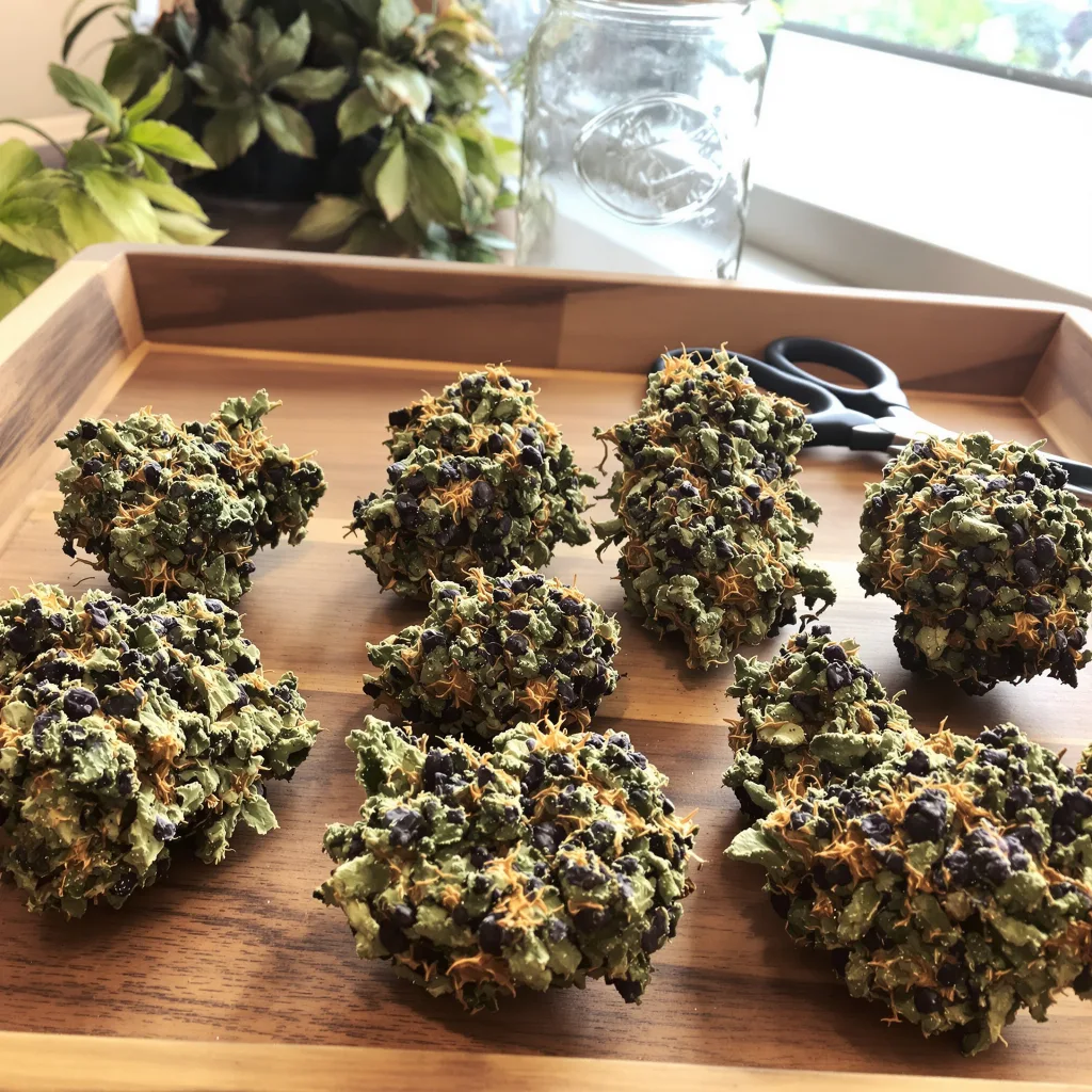 Grimace 79% indica / 21% sativa — flor con tricomas visibles