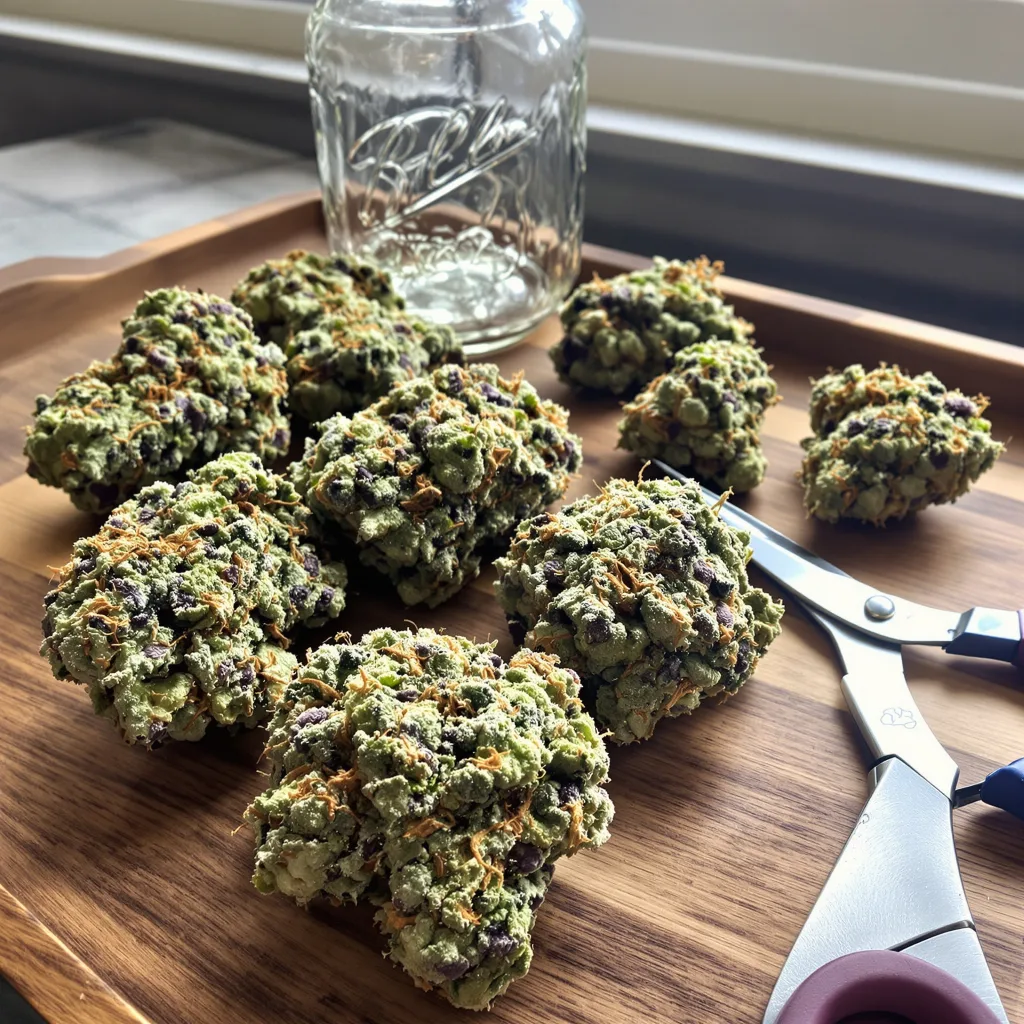 Guido Kush 41% indica / 59% sativa — flor con tricomas visibles
