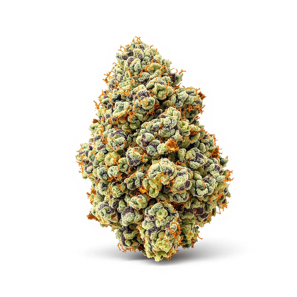 Guido Kush 41% indica / 59% sativa — flor con tricomas visibles