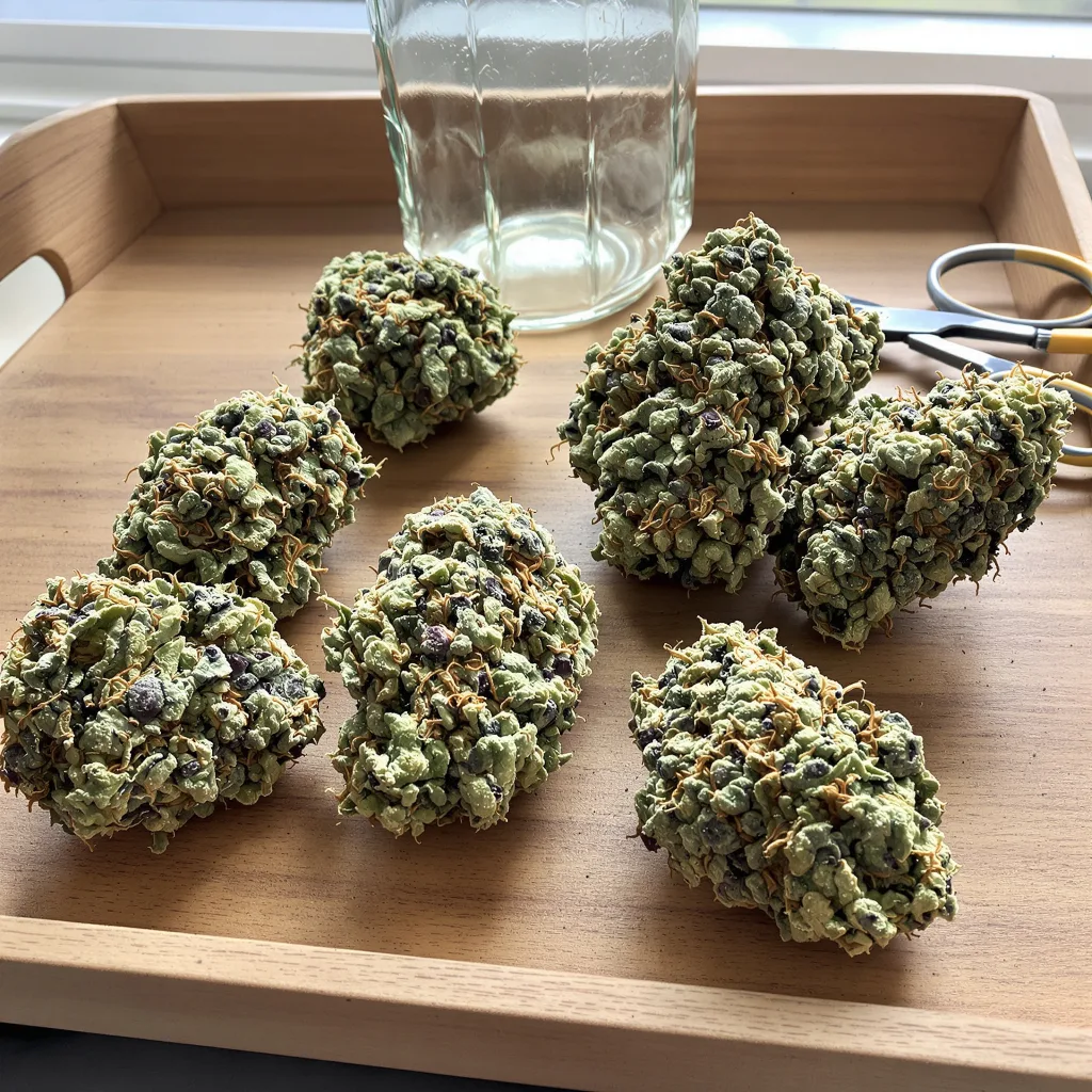Guido Kush 41% indica / 59% sativa — flor con tricomas visibles