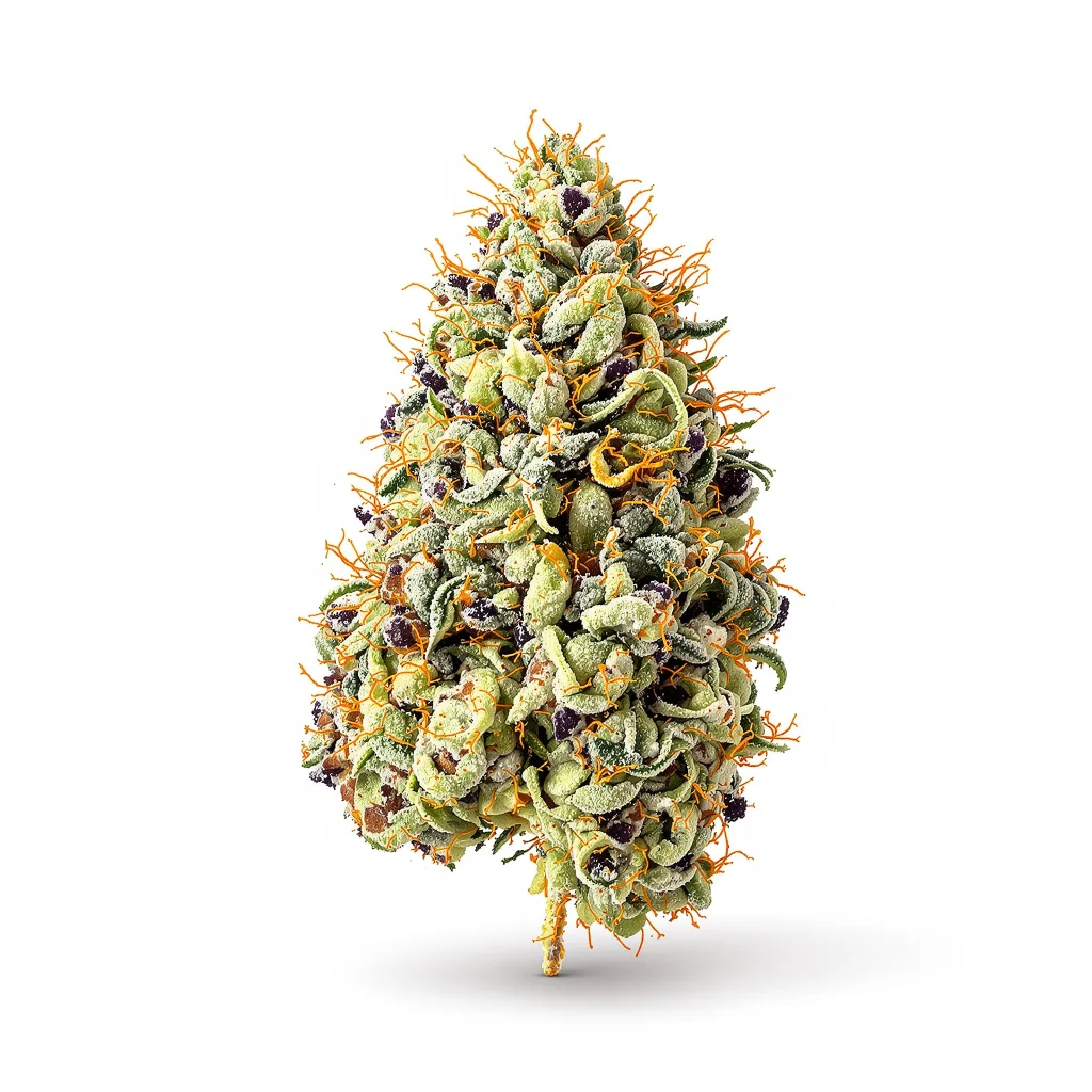 Guido Kush 41% indica / 59% sativa — flor con tricomas visibles