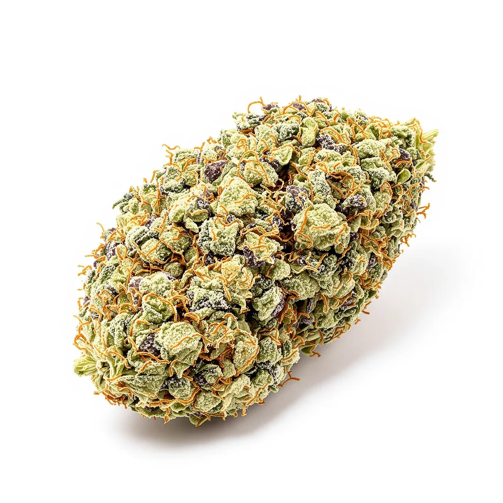 Gupta Kush 44% indica / 56% sativa — flor con tricomas visibles