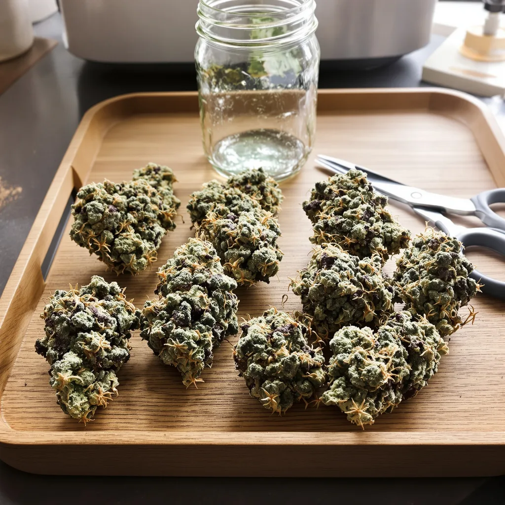 Gupta Kush 44% indica / 56% sativa — flor con tricomas visibles