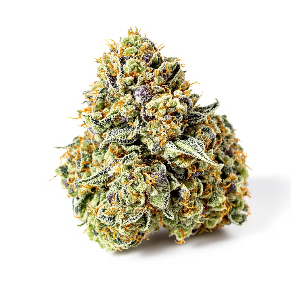 Gupta Kush 44% indica / 56% sativa — flor con tricomas visibles