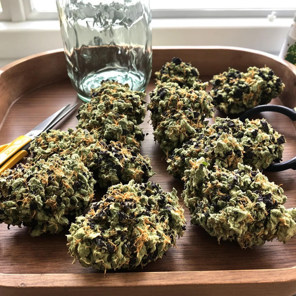 Gutbuster 77% indica / 23% sativa — flor con tricomas visibles