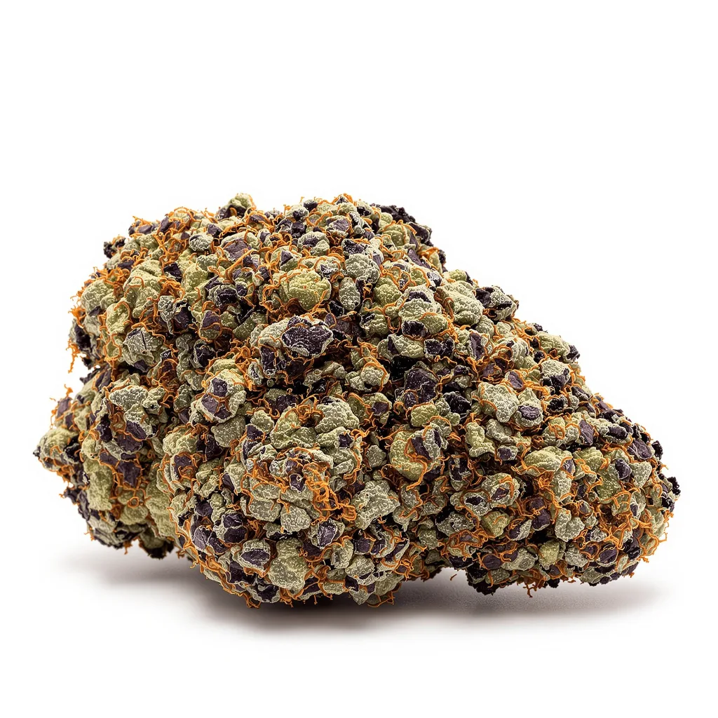 Gutbuster 77% indica / 23% sativa — flor con tricomas visibles