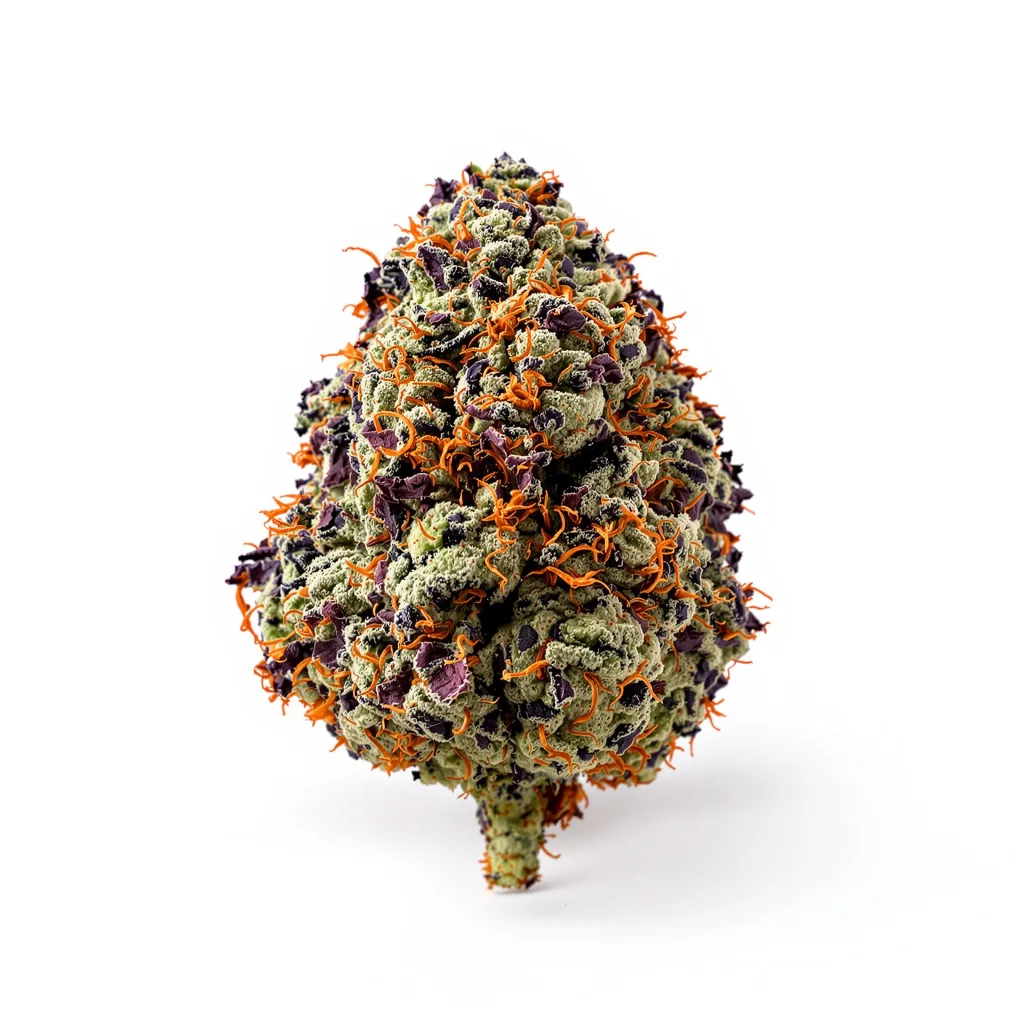 Harmonia 84% indica / 16% sativa — flor con tricomas visibles