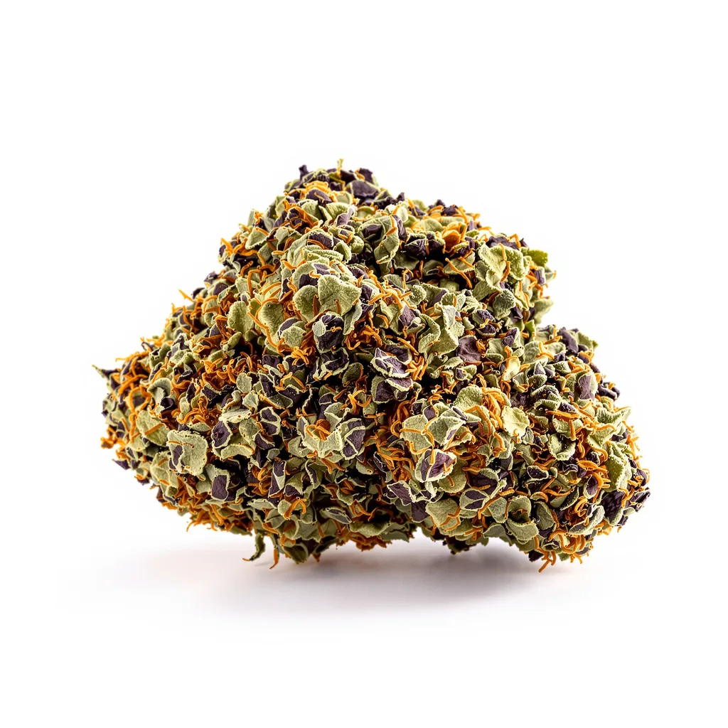 Hashbar OG 65% indica / 35% sativa — flor con tricomas visibles