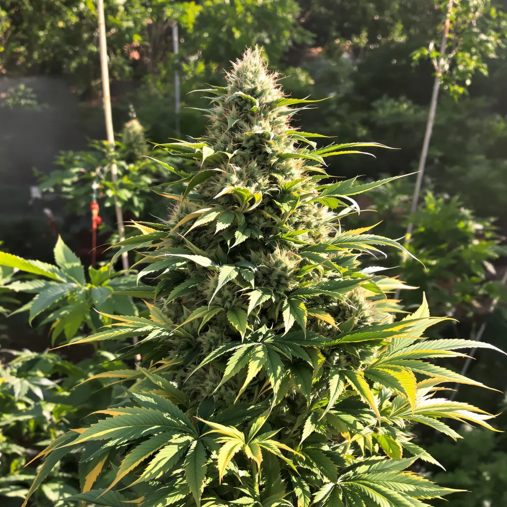 Hawaiian 84% indica / 16% sativa — flor con tricomas visibles