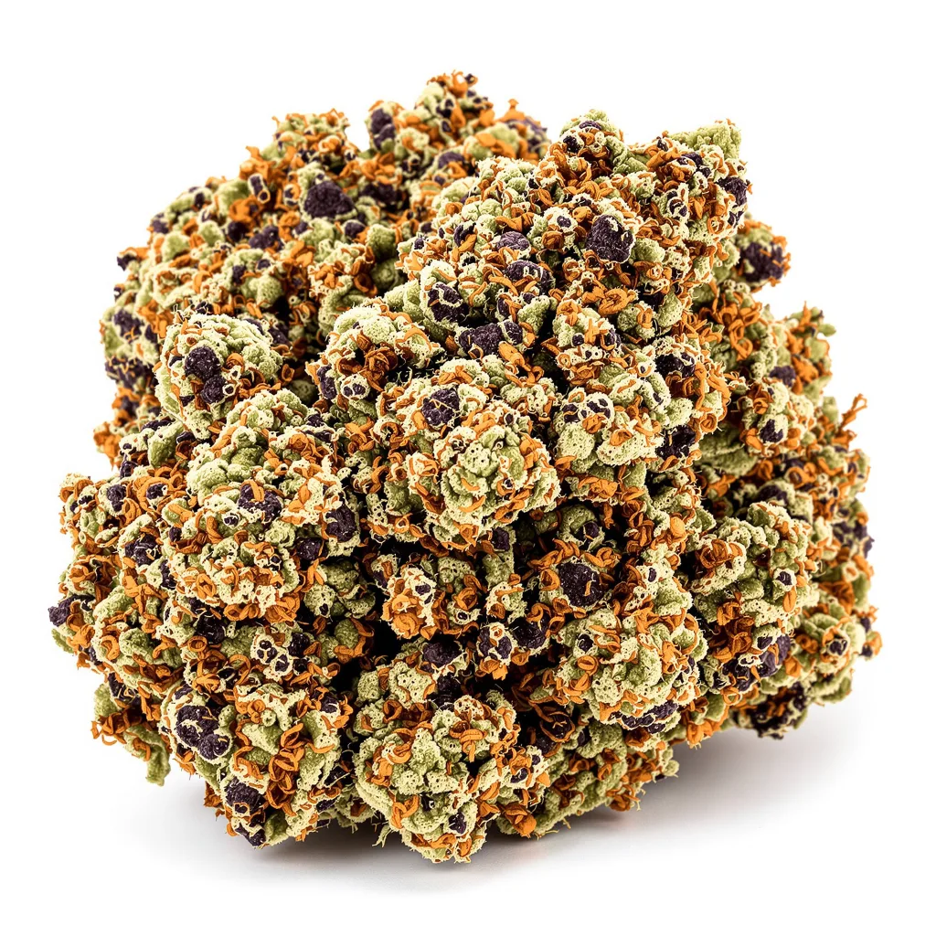 Hawaiian 84% indica / 16% sativa — flor con tricomas visibles