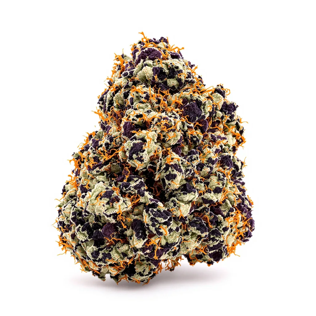 Hawaiian 84% indica / 16% sativa — flor con tricomas visibles