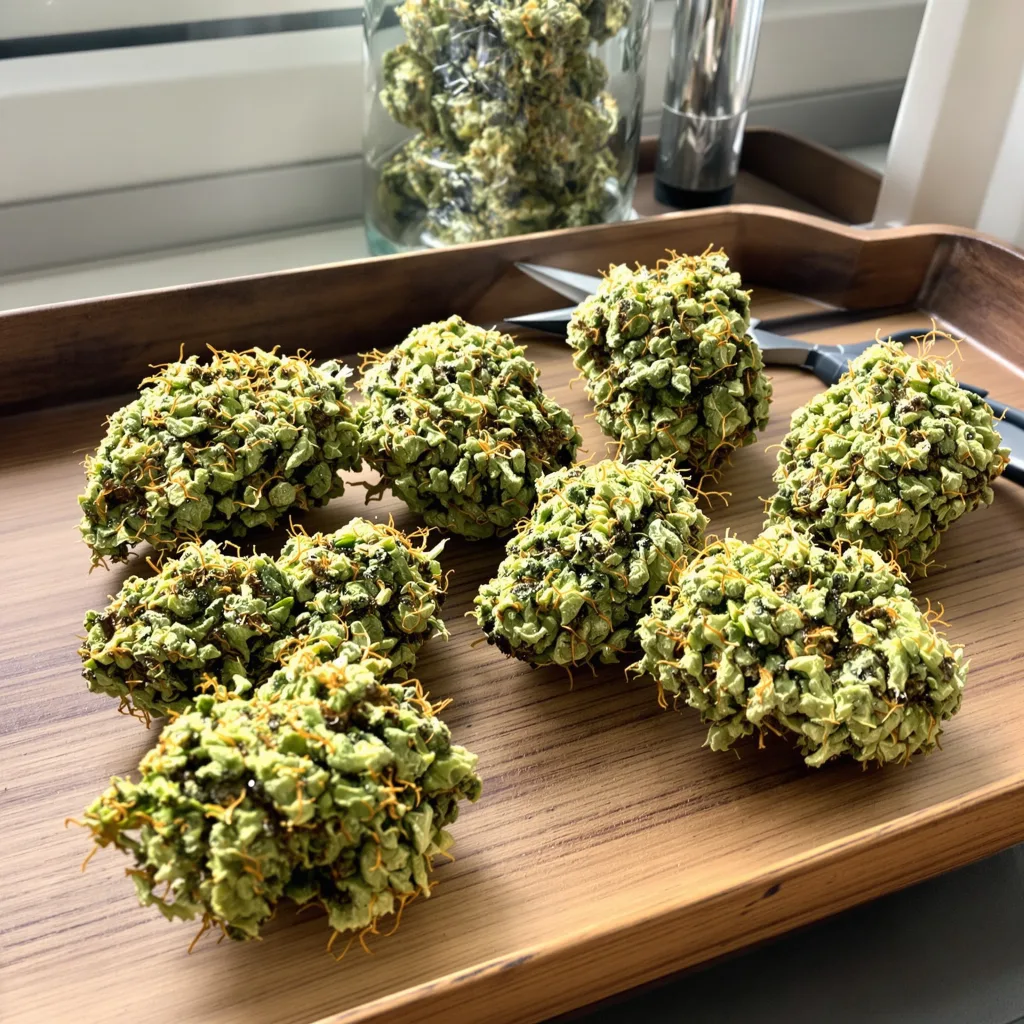 Hawaiian Haze 10% indica / 90% sativa — flor con tricomas visibles