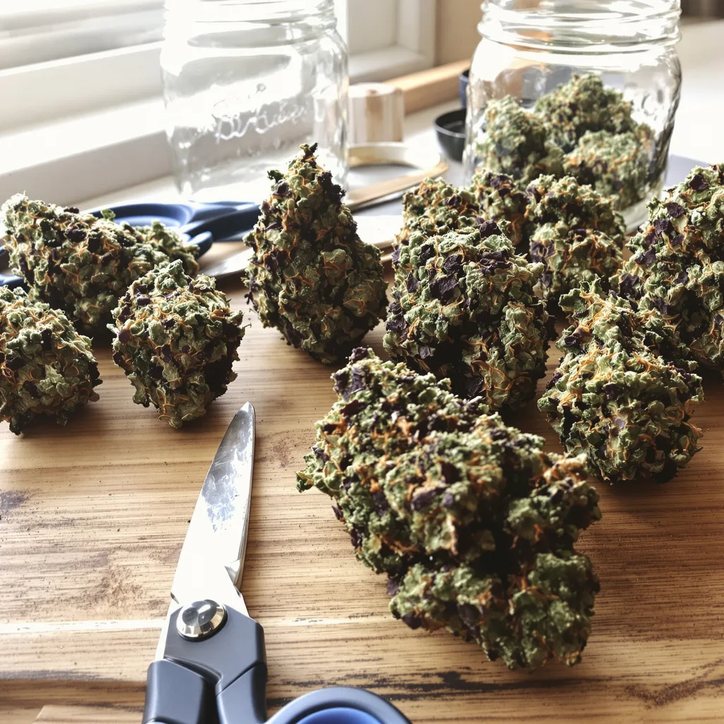 Hawaiian Purple Kush 85% indica / 15% sativa — flor con tricomas visibles