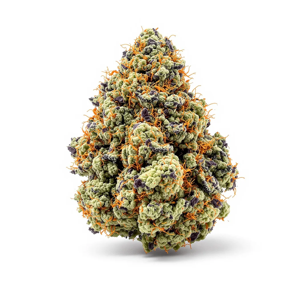 Hawaiian Purple Kush 85% indica / 15% sativa — flor con tricomas visibles
