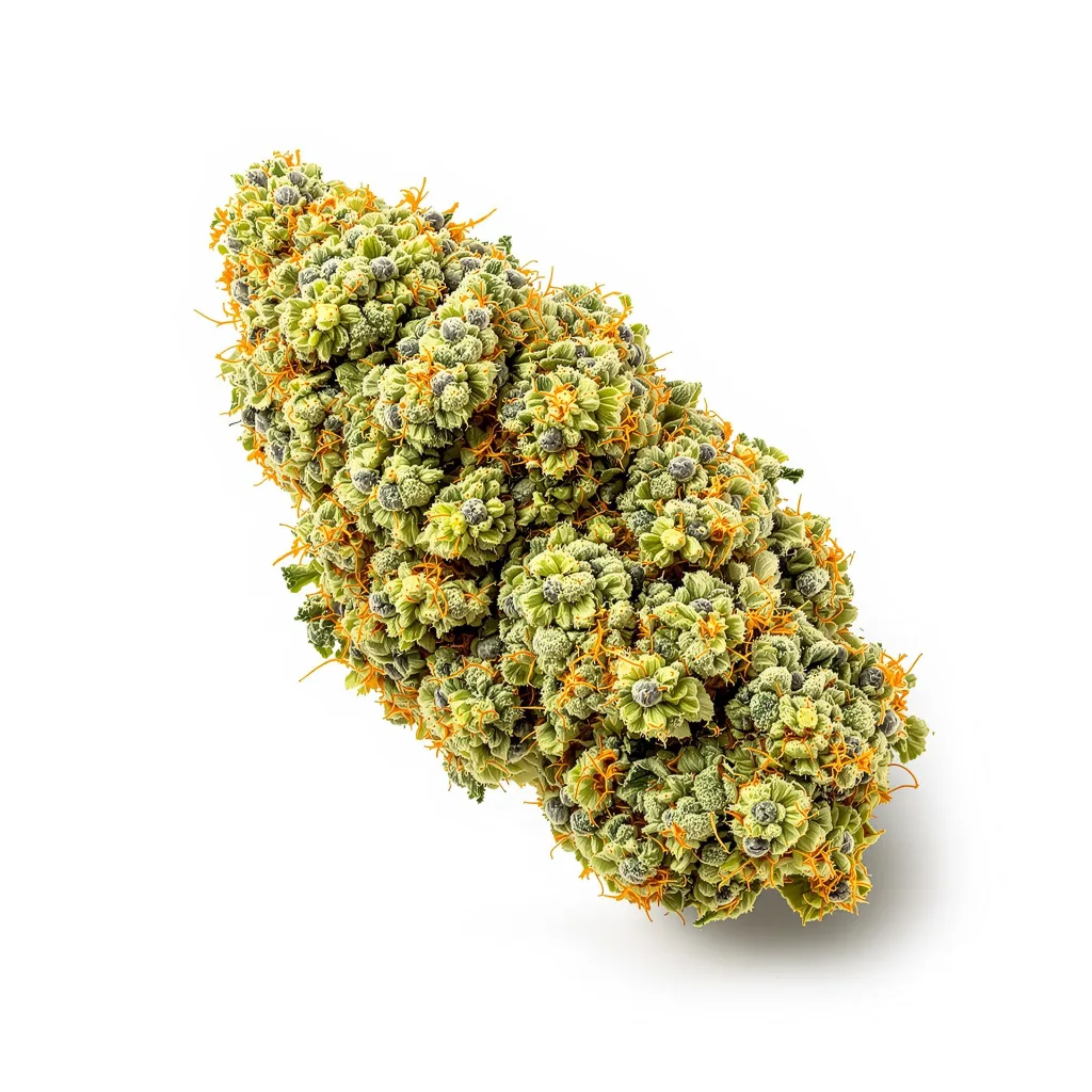 Hawaiian Snow 10% indica / 90% sativa — flor con tricomas visibles