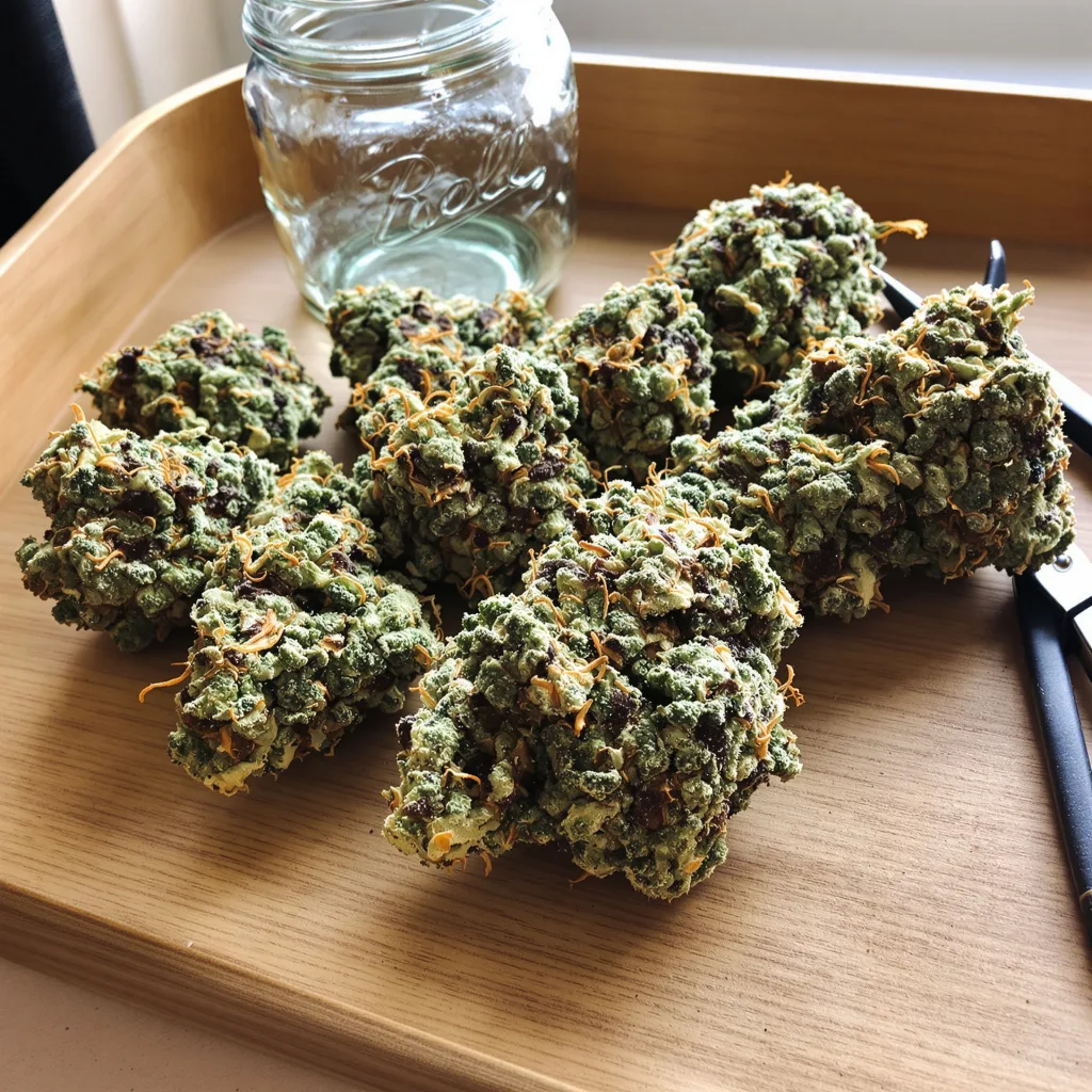 Head Cheese 40% indica / 60% sativa — flor con tricomas visibles
