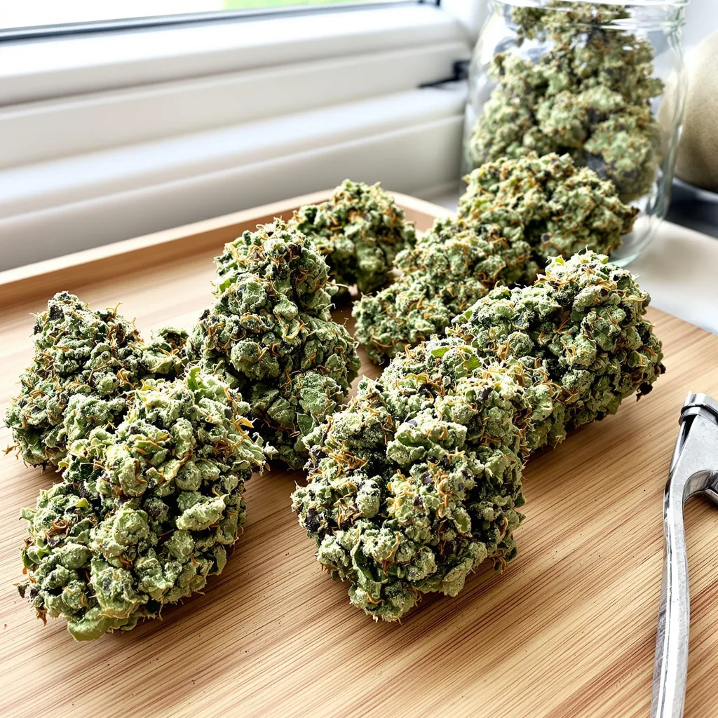 Headband 60% indica / 40% sativa — flor con tricomas visibles