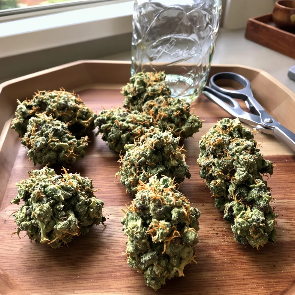 Heavy Duty Fruity 60% indica / 50% sativa — flor con tricomas visibles