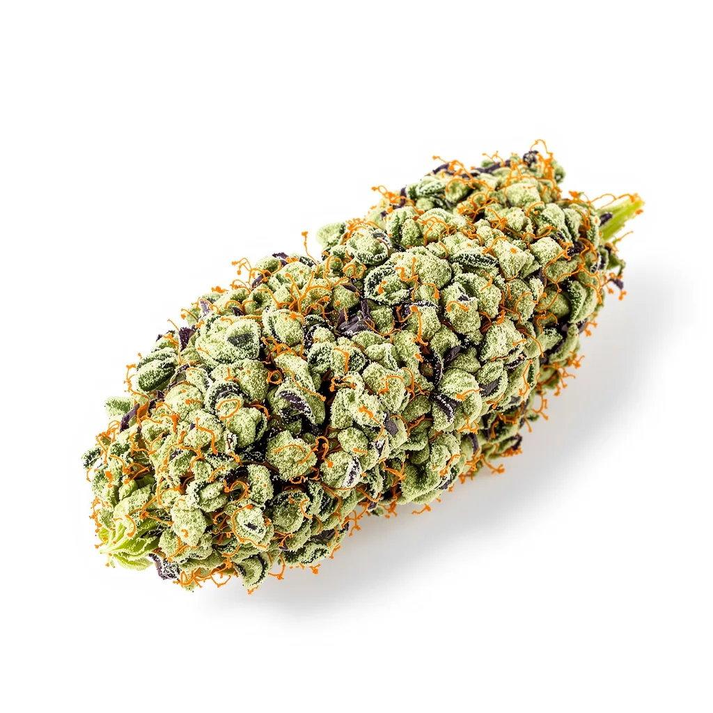 Heavy Duty Fruity 60% indica / 50% sativa — flor con tricomas visibles