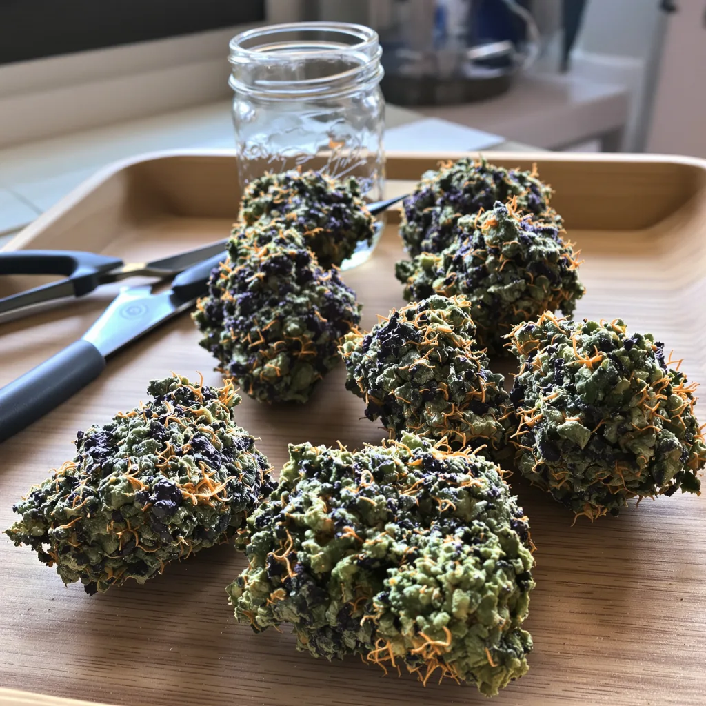 Hell's OG 80% indica / 20% sativa — flor con tricomas visibles