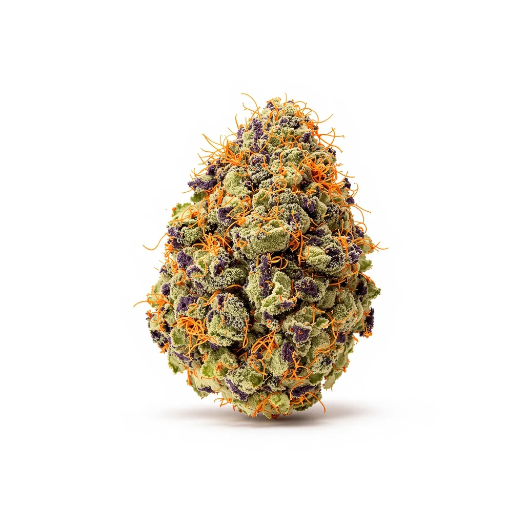 Hell's OG 80% indica / 20% sativa — flor con tricomas visibles