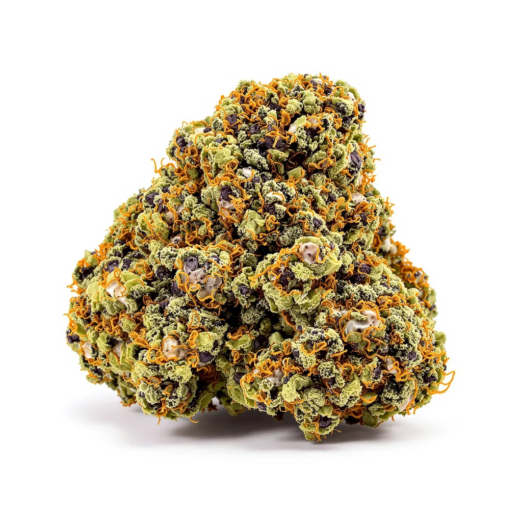 Herijuana 68% indica / 32% sativa — flor con tricomas visibles