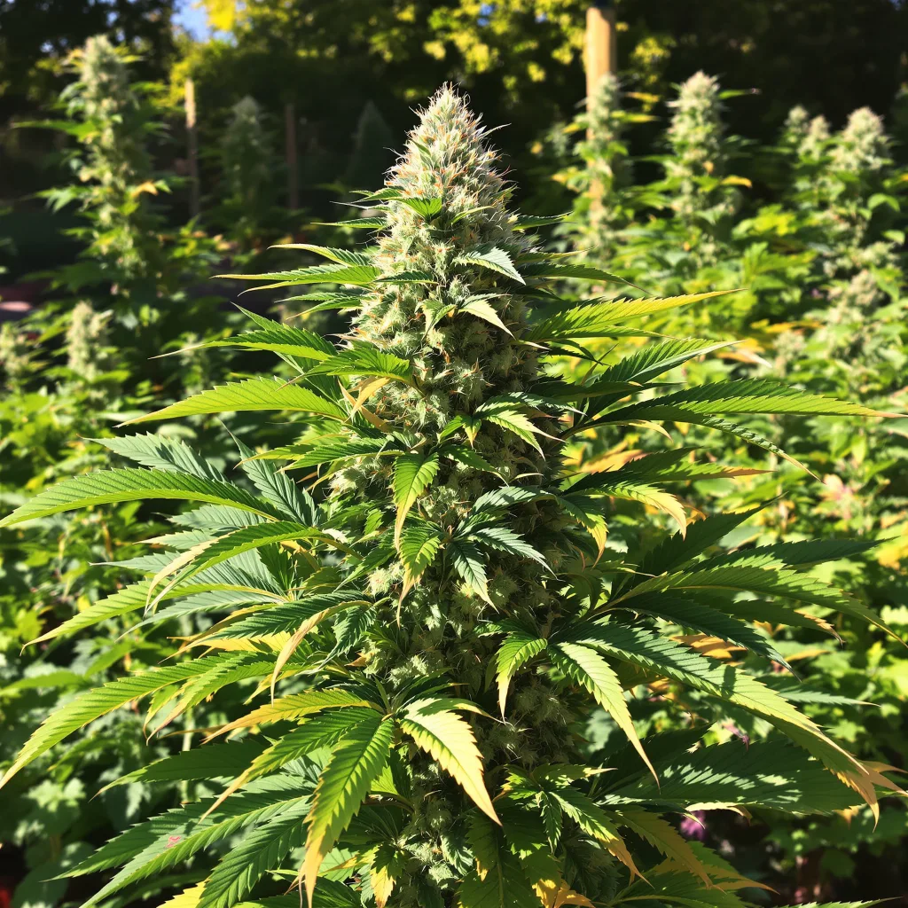 Highwayman 73% indica / 27% sativa — flor con tricomas visibles