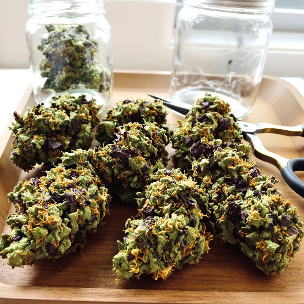 Hindu Kush 100% indica / 50% sativa — flor con tricomas visibles