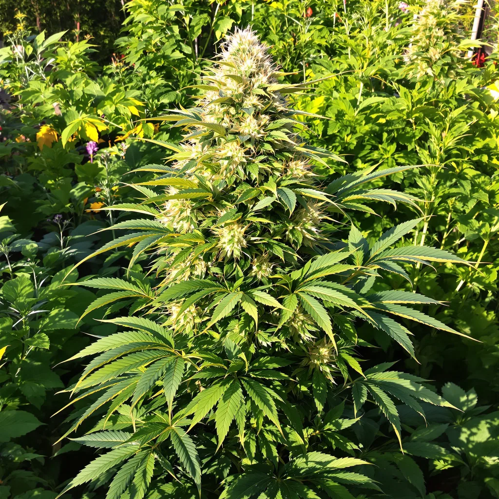 Hindu Kush 100% indica / 50% sativa — flor con tricomas visibles