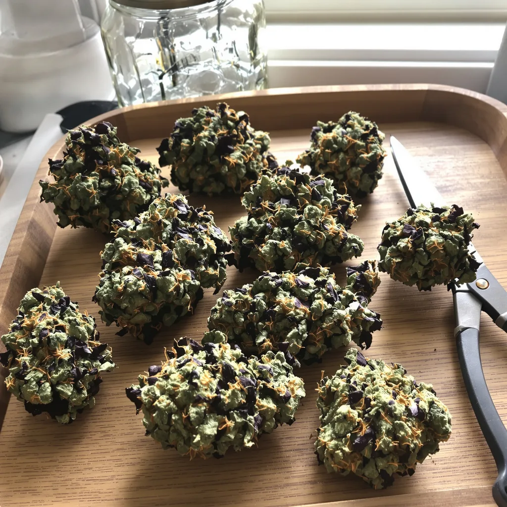 Hog's Breath 66% indica / 34% sativa — flor con tricomas visibles