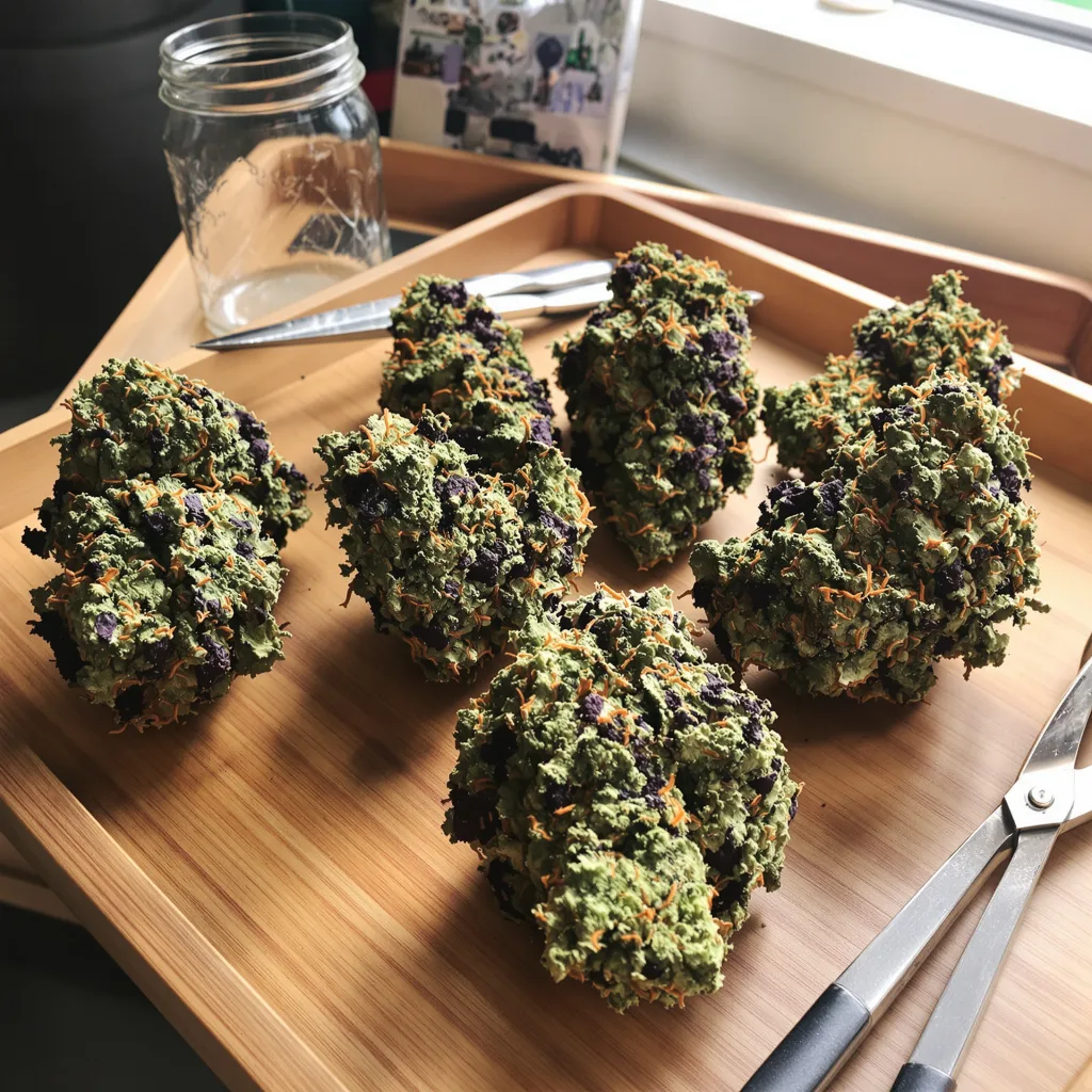Honey Bananas 84% indica / 16% sativa — flor con tricomas visibles