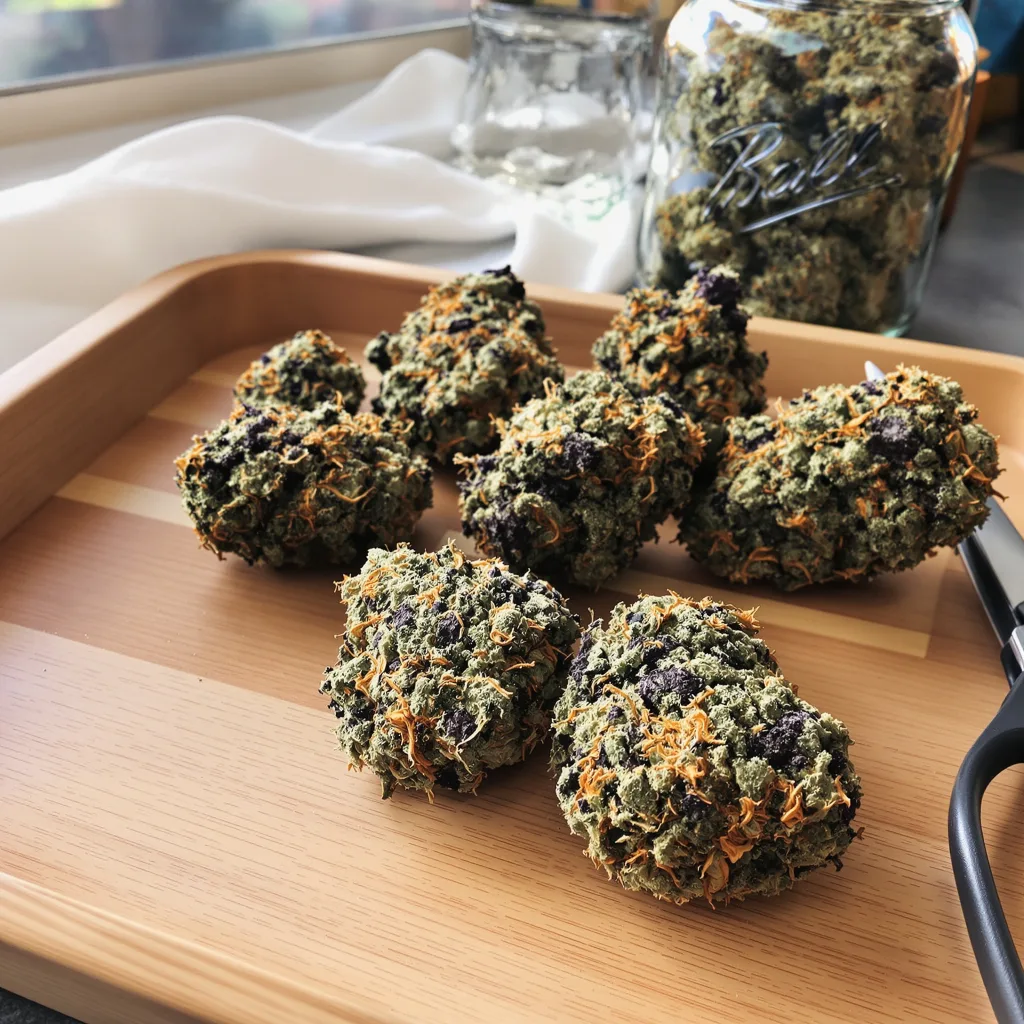 Honey Boo Boo 66% indica / 34% sativa — flor con tricomas visibles