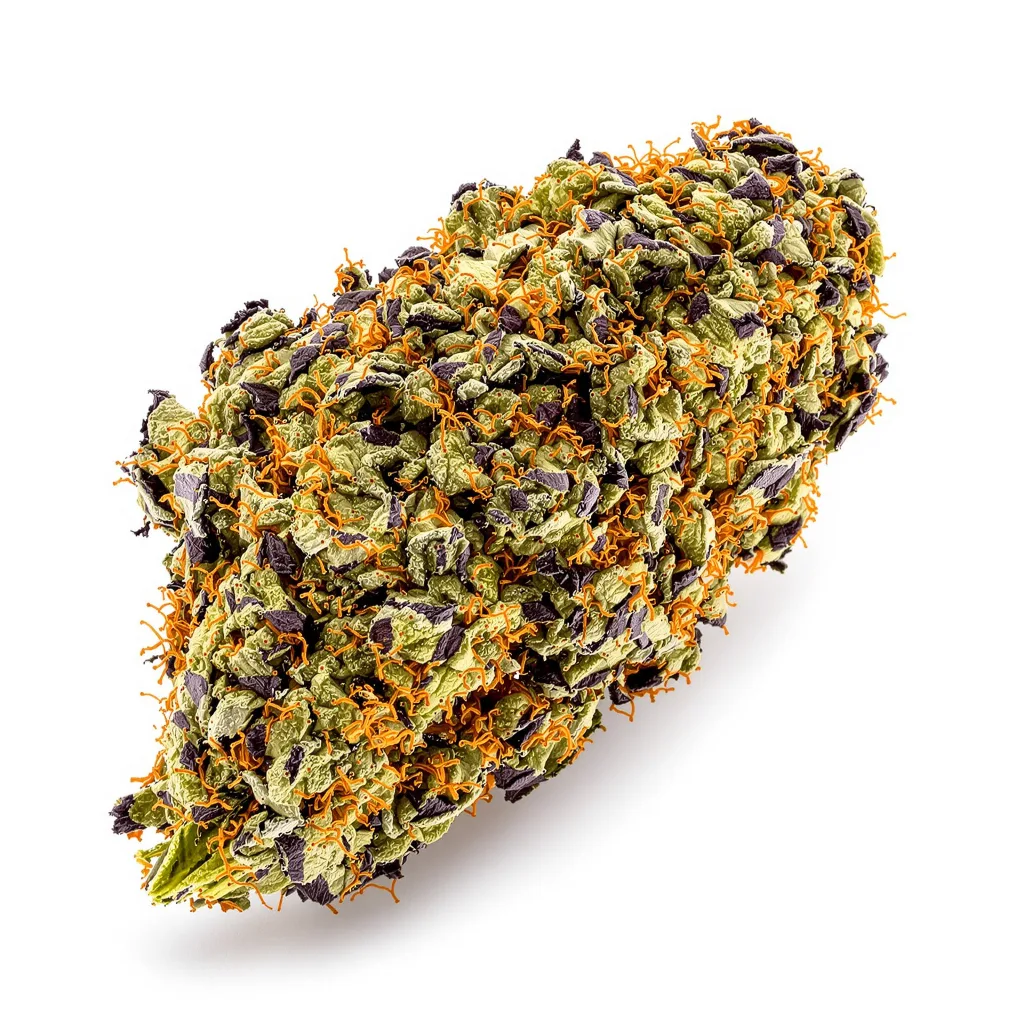 Hood Candy 76% indica / 24% sativa — flor con tricomas visibles