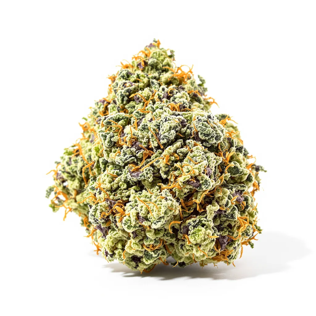 Huckleberry 50% indica / 50% sativa — flor con tricomas visibles
