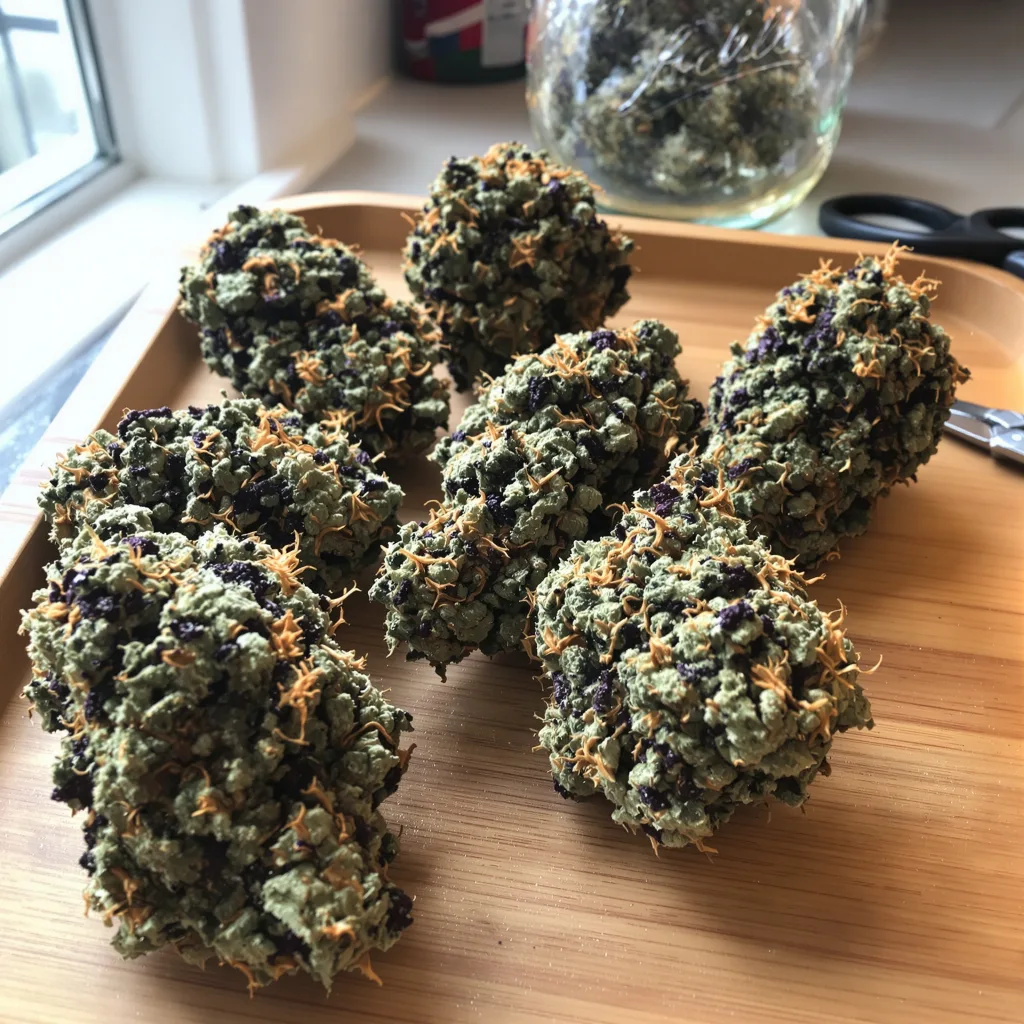 Ice Cream Cake 70% indica / 30% sativa — flor con tricomas visibles