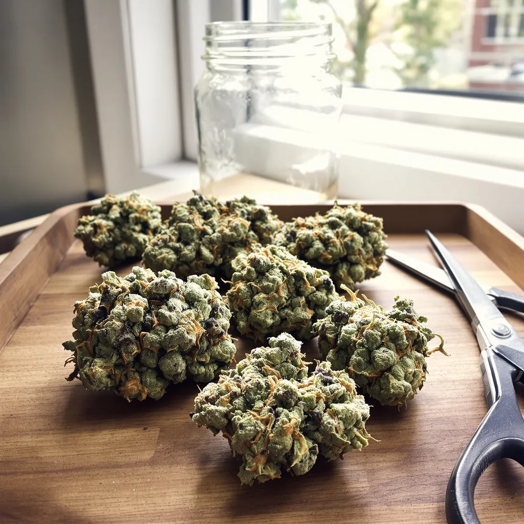 Ice Cream 60% indica / 40% sativa — flor con tricomas visibles