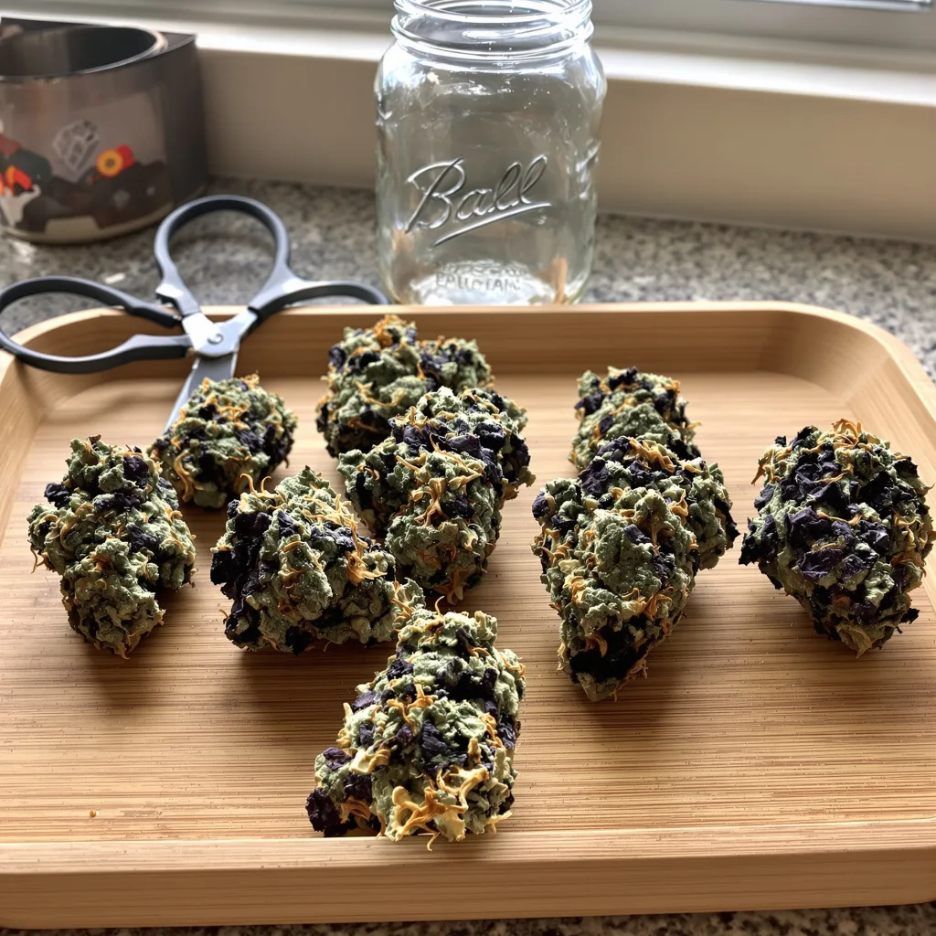 Iced Widow 67% indica / 33% sativa — flor con tricomas visibles