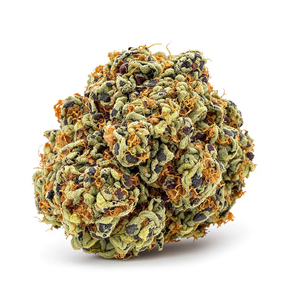 Iced Widow 67% indica / 33% sativa — flor con tricomas visibles