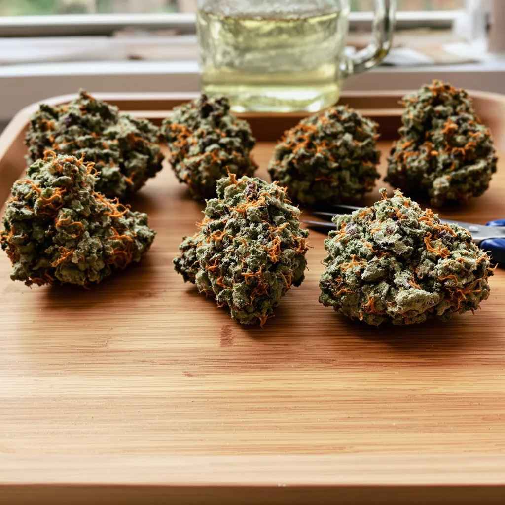 Illuminati 83% indica / 17% sativa — flor con tricomas visibles
