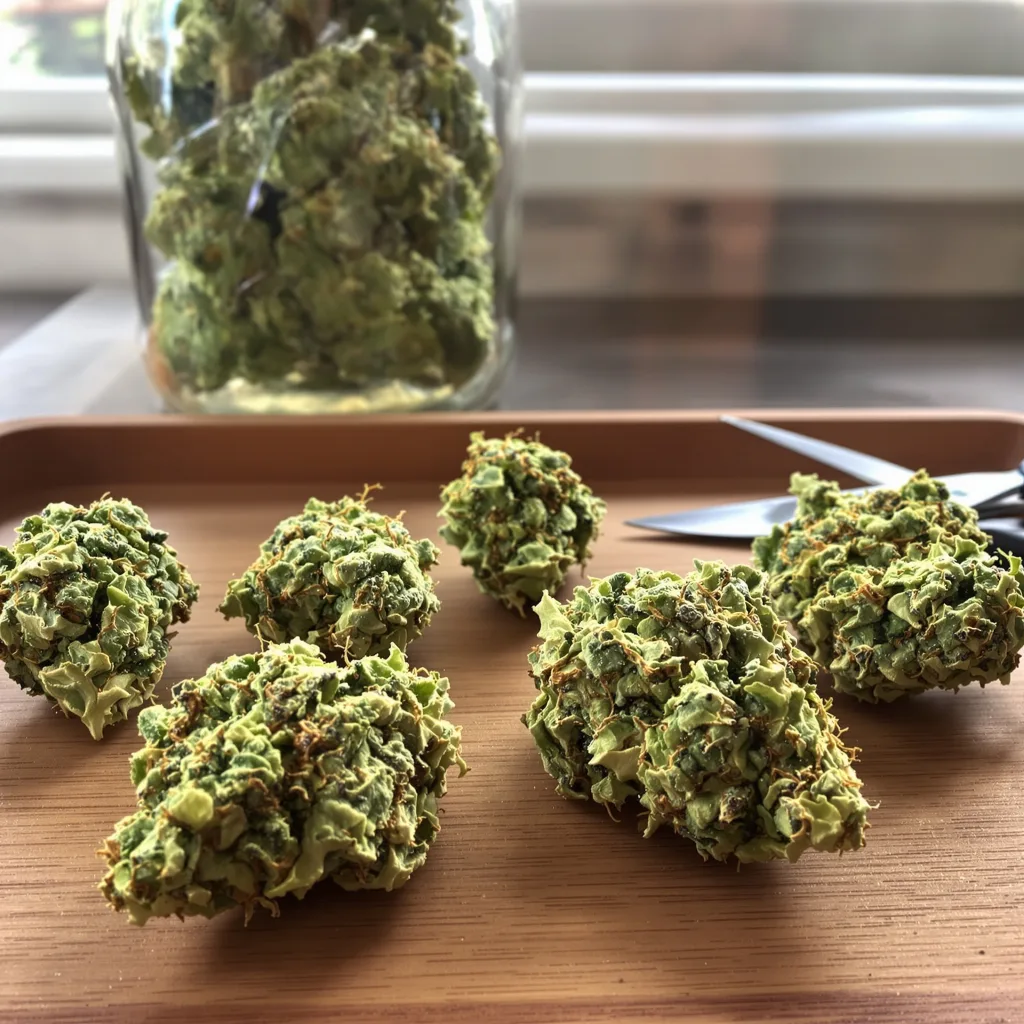 Industrial Plant 20% indica / 80% sativa — flor con tricomas visibles